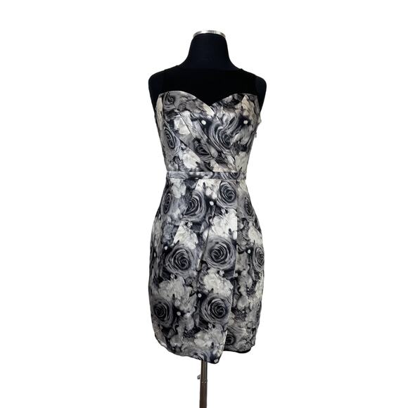 Cynthia Steffe Silk Sleeveless Dress Rose Floral Print Black White Size 0 - Picture 1 of 12
